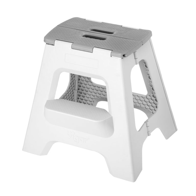 Vigar Compact Step Stool Foldable, 16-inch Two-Step Stools for Adults up to 330 Pound, Lightweight Stool, Non-Slip Folding Step Stool, Gray - Image 1